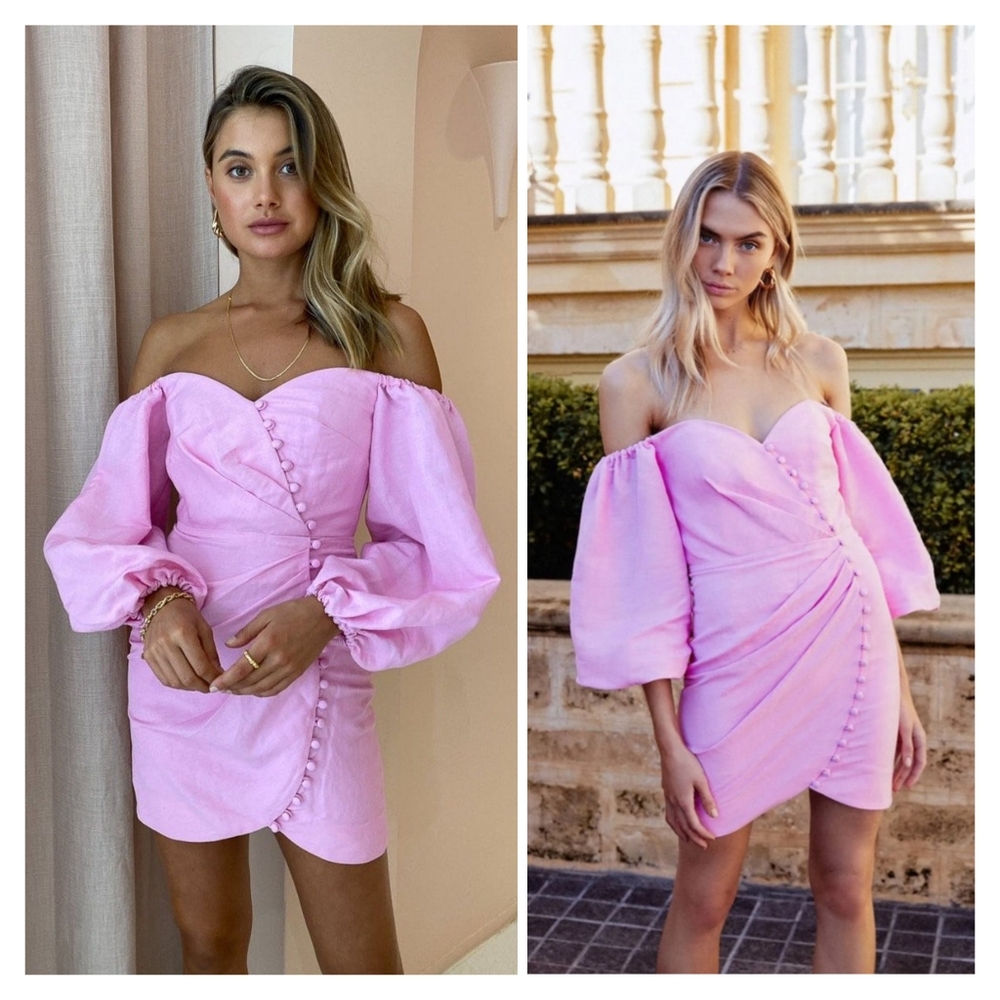 Significant Other Camilla Pink Off-shoulder Linen Mini Dress Size 10